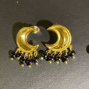 Stainless Steel 18K Gold-Plated Black Onyx Earrings | Elegant Vintage Statement
